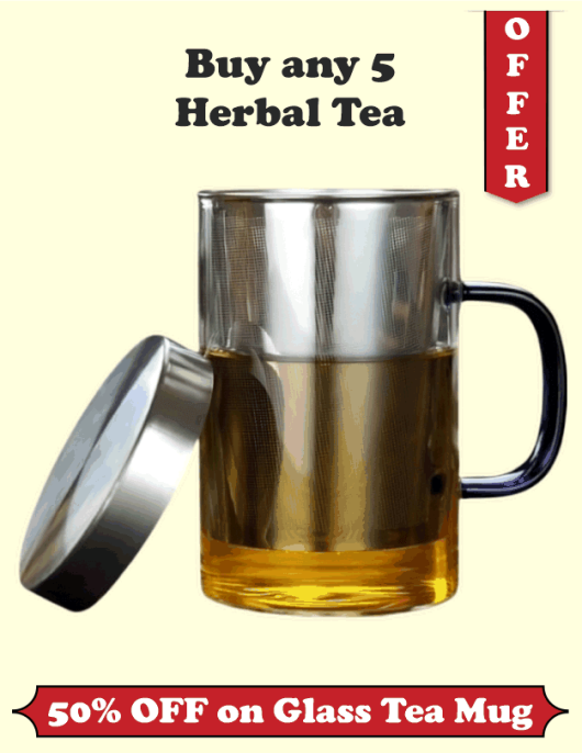 50% OFF Glass Mug Blue Handle 500ML with Purchase of any 5 Herbal Teas