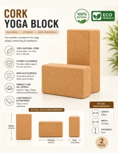 Cork Yoga Brick (Set of 2)– Eco-Friendly Yoga Block for Better Flexibility