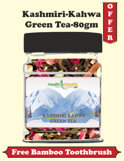 Kashmiri Kahwa Herbal Green Tea 80g with Eco-Friendly bamboo Toothbrush