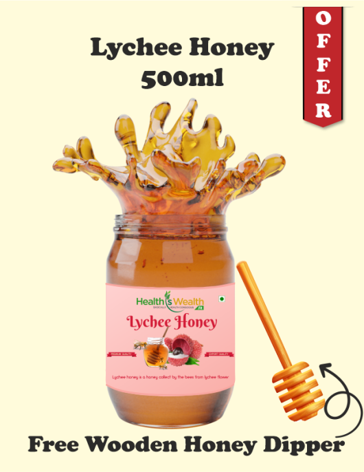 Lychee Honey 500ml with Free Sheesham Wood Honey Dipper – Natural & Nutrient-Rich