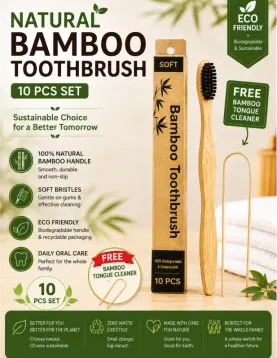 Biodegradable Bamboo Toothbrush | Free bamboo tongue cleaner