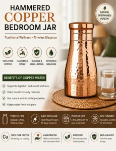 Copper Bedroom Jar with Inbuilt Glass | Boost Health with Copper Water Benefits
