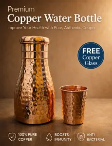 Copper Bedroom Jar with Inbuilt Glass | Boost Health with Copper Water Benefits