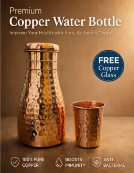 Copper Bedroom Jar with Inbuilt Glass | Boost Health with Copper Water Benefits