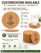 Natural Cork Coaster - 25pc | Customization & Branding Available