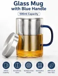 Glass Mug with Blue Handle 500ml – Heat & Fire Resistant