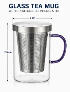 Glass Mug with Blue Handle 500ml – Heat & Fire Resistant
