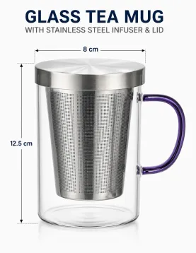 Glass Mug with Blue Handle 500ml – Heat & Fire Resistant