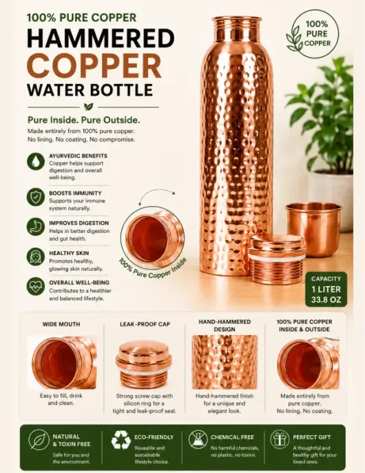 Hammered Copper Bottle | Copper Bottle Water Benefits