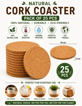 Natural Cork Coaster - 25pc | Customization & Branding Available
