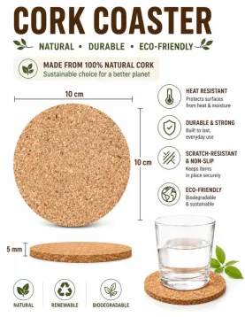 Natural Cork Coaster - 25pc | Customization & Branding Available