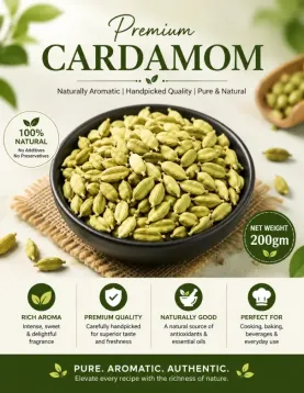 Premium Green Cardamom Pods - Pure Elaichi for Tea, Cooking & Wellness - 200g